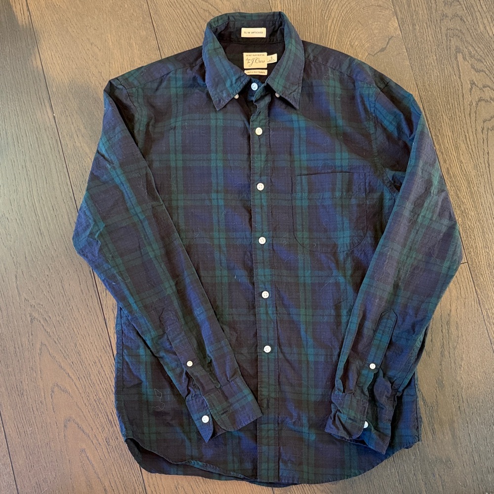 J. Crew Green & Navy Plaid Long-Sleeve Button-Down Shirt